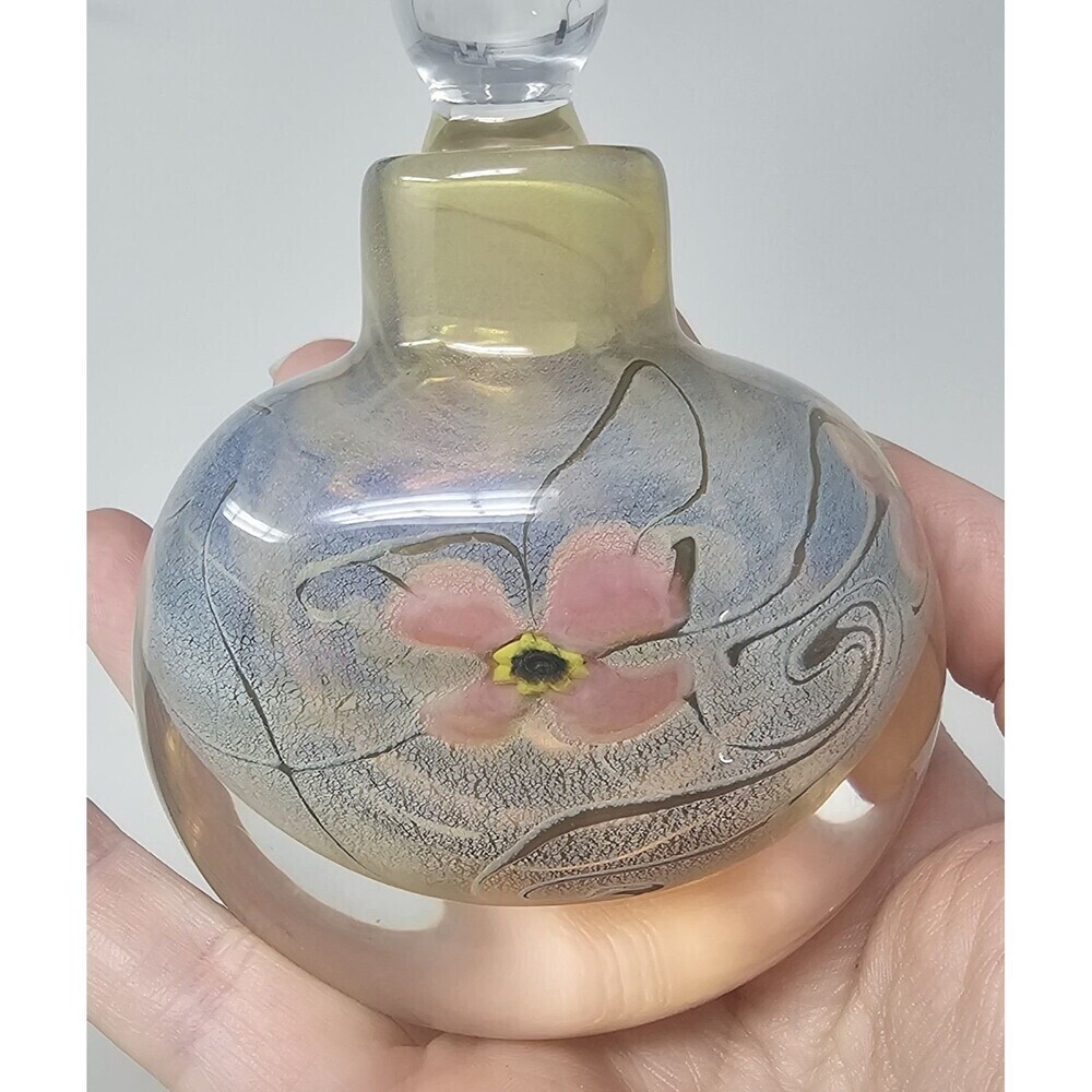 Vintage Vandermark Blue Art Glass Floral Perfume Bottle Signed And Numbered 5.5" - Picture 2 of 12